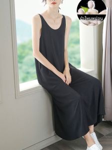 Silk Long Vest Womens Summer Mulberry Silk Sleeveless Sling over the Knee Chubby Girl Loose Plus Size Belly Covering Base Dress