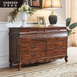 American-Style Solid Wood Chest of Drawers Storage Cabinet Bedroom 9 Chest of Drawers Living Room Sideboard Cabinet European-Style Locker Home Entrance Cabinet