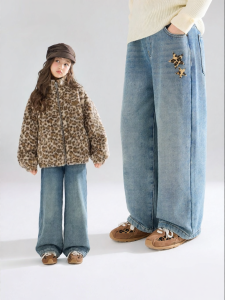 MUCMUKN | Vintage Leopard Stars Embroidery Fleece Lined Girls Jeans