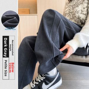Narrow Wide Leg Pants Female Winter Velvet Short Straight Trousers
