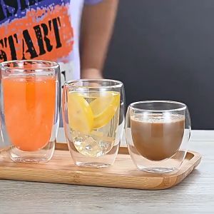 350ml Double Wall Tumbler Glass for Cappuccino Cocoa Milk Cafe Juice Clear Glass Tea Cup Set Glassware 12oz