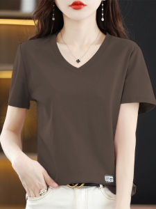 plus Size Korean Style Slimming Cotton T-Shirt V-Neck Short Sleeve Artistic Loose Fit Summer Top for Women