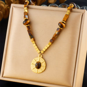 DIEYURO Vintage Mắt Hổ Vòng Đeo Cổ Cho Nữ 316L Thép Không Gỉ Vuông Đính Hạt Xu Hướng Thời Trang Món Quà Trang Sức