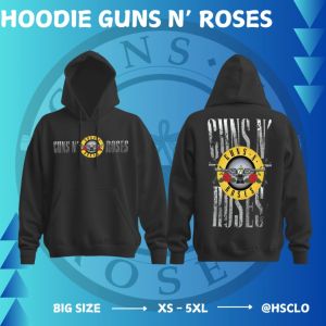 Hoodie Jumper HSCLO Black Colour Band Guns N Roses Logo Vertikal Sweatshirt Bahan Fleece Ukuran Jumbo Big Size XS S M L XL XXL 3XL 4XL 5XL