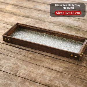 Glass Retro Japanese Real Wood Long Rectangle Dry Tea Tray