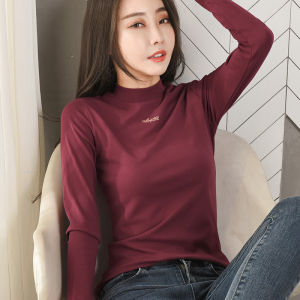 Half Turtleneck Cotton Base Shirt Womens Top Spring & Fall Winter Inner Wear Stickers Silm Grandma Autumn Clothes T-shirt Long Sleeve Base Clothing