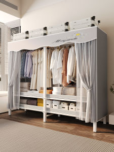 No-Install Foldable Steel Frame Wardrobe Bedroom Use Curtain Design Durable Economic Adult Closet Modern Simple Style