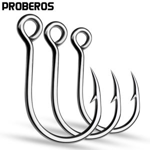 Proberos 20pcs Premium High Carbon Steel Fishing Hooks In-line Single Circle Hooks with Large Eye Barbed Hooks for Saltwater