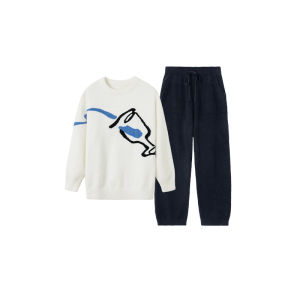 Soft Half-Plush Loungewear Sleepwear Set For Fall/Winter Lazy Style Outwear-Compatible