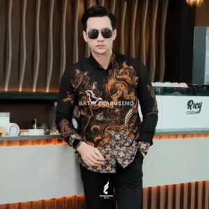 Prabuseno BATARA Original 100% Kemeja Batik Pria Prabuseno Atasan Lengan Panjang Bahan Katun Printing Premium Halus Adem Nyaman Lapis Furring Premium Baju Batik Dewasa Modern Mewah Seragam Kerja Kantor