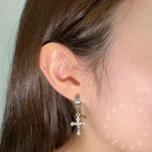 D6 Korean titanium steel cross pendant earrings pattern网红同款钛钢十字架吊坠耳环不锈钢防敏感