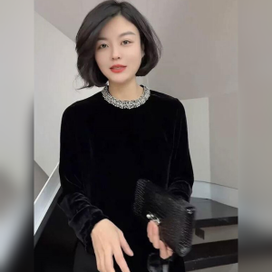 YUFUQING | Ladies Velvet Long Sleeve Round Neck Shirt Commute Versatile Top Early Spring New Style Luxury Lightweight Elegant Fashionable