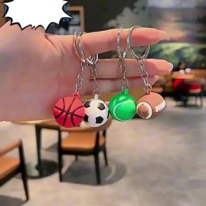 1pcs Keychain for Kids Boy Keychain for Bag Aesthetic Key Ring Backpack Sports Football Basketball Volleyball Rugby Tennis Pendant Keychain Soft PVC Small Party Gift