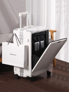New Fashionable 20 Inch Check-In Suitcase Front Opening Womens Carry-On Bag Multi-Functional Password Box Business Trip