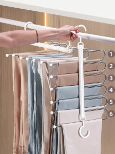 Magic Foldable Pants Hanger Multi-Layered Seamless Home Use Wardrobe Storage Organizer Tool Metal Material Fixed Clamp Type