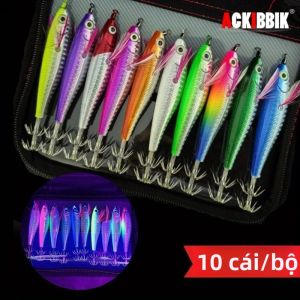 Ackibbik 10 Chiếc Dạ Quang Phát Sáng Mực Jig Mồi Câu Cá Nước Mặn Tôm Tôm Mồi Có Móc Treo Mực Nang Bạch Tuộc Bãi Biển Sông Hồ