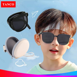 TANCO 1033Y แว่นตากันแดดพับเก็บได้เด็กแบบแฟชั่นมีเคสหนังคุณภาพสูงกันยูวีปกป้องเลนส์แว่นกันแดดสำหรับเด็กหญิงเด็กชายอายุ3-8ปี