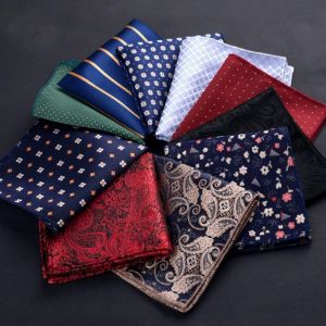 Mens Multi-Pattern Suit Handkerchiefs: Polka Dot Plaid Paisley Skull Jacquard Woven Handkerchiefs Suitable for Varioly and