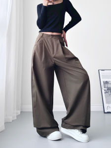 High Waist Pleated Wide Leg Suit Pants Womens Lazy Style Autumn New plus Size Slimming Pants Casual Comfortable Trousers