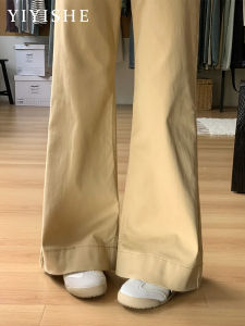 Khaki Flared Jeans Womens High Waist Slimming Small Size Not Legging Wide Leg Flared Pants Casual Cotton Stretch Denim