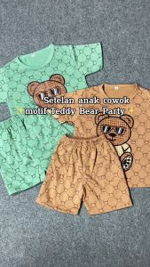 Setelan Baju Anak Laki-Laki Teddy Bear & Bahan Tebal Lembut Adem