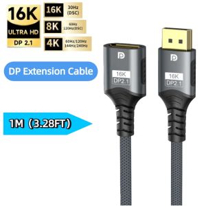 DP2.1 Extension Cable 80Gbps 8K 60Hz HDCP2.3 HDR Male to Female DisplayPort Extender Port Extension Cord for Gaming Monitor GPU