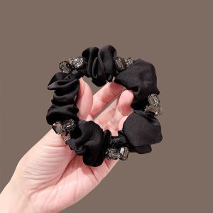 2025 New Crystal Elastic Hair Ties Black Simple Hair Bands Girls Hair Ropes for Bun Fresh out Korean Style AD579 Summer
