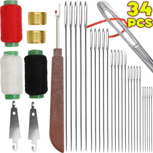 Dizoey Sewing Needles Set Large Eye Needles with Needle Piercer Embroidery Cross Stitch Manual Needlework Thread DIY Self Threading Pin