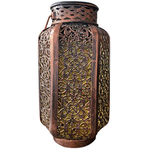 Retro Solar Lantern Light LED Iron Art Lamp Hollow Projection Light Hanging Lamp Outdoor Lawn Garden Yard Landscape Decor Lanter