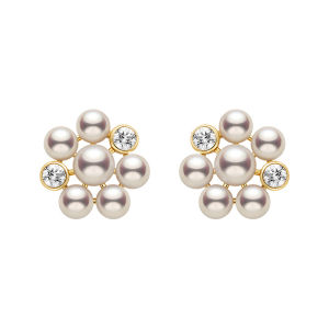 Helas | Freshwater Pearl Cultured Diamond Gold Earrings