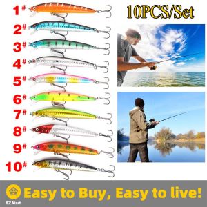 【Fast Shipping】 10Pcs Japanese Minnow Fishing Lures Floating Hard Bait 100mm 9g Artificial Bait Wobbler Crankbait Carp Perch Pesca Fishing Tackle Fishing-Lure