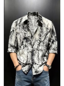 Dyed Ice Silk Casual Mens Shirt Short Sleeve
