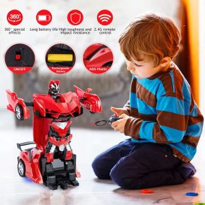 DREAMToy Mainan Transformasi Remote Mobil Robot Polisi 2 in 1 Remote Control Deformasi Mobil Robot 1/18 Rc Mobil di cas dengan Lampu