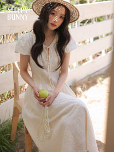 Puff Sleeve Waist Slimming White Lace Summer Dress
