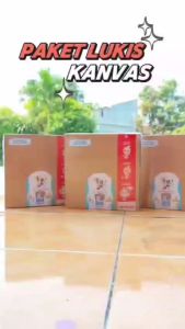 Paket Alat Lukis Kanvas Set 20X20cm Dilengkapi Dengan Kanvas Cat Akrilik Kuas & Palet I Toys Gift Creative Activity Art Painting Lukisan Drawing Seni Edukasi Mainan Kids
