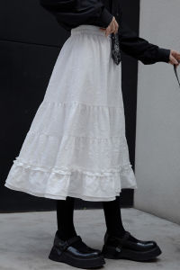 Designer Thin Floral Embroidery White Cake Skirt High Waist Midi Skirt for Taller Women Spring Autumn Seasonal A-Line Skirt