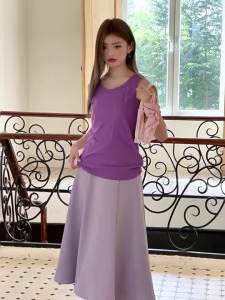 Lavender Purple Elegant Draped A-Line Skirt