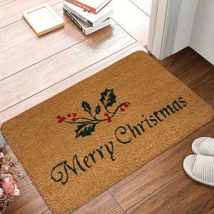 VIKAMA Christmas Door Mat Santa Reindeer Print Welcome Rug Non Slip For Entryway Front Door Indoor Outdoor Holiday Decor