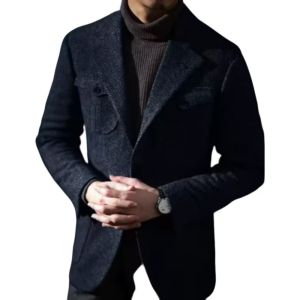 Brown Herringbone Wool Tweed Suit Blazer Single Breasted Notch Lapel Jacket Formal Male Fashion One Coat for Wedding/Business