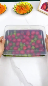 Stainless Steel Box With Lid 304 Stainless Steel  Crisper Storage Boxes Food Container Fresh-Keeping Box fridge Organizer