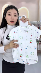 Cộc tay cài vai full họa tiết BENTY chất mềm mịn mát quần áo cho bé trai bé gái chính hãng