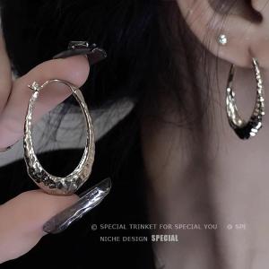 Fashionable Irregular Metal Surface Texture Earrings Elegant Simple Commute Jewelry Pair Fresh out New Style 2025