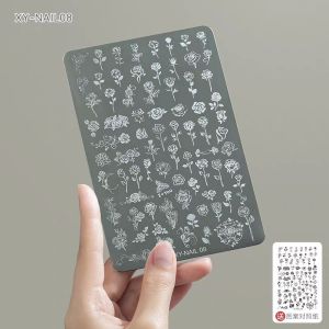 Large Steel Transfer Plate Nail Art Chinese Style DIY French Lace Butterfly Flower Ribbon Manicure Silicone Stamping Painting 美甲印花板新年财神招财猫国风图案花卉蝴蝶指甲转印模板透明硅胶印章工具