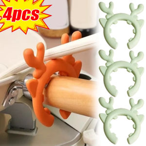 ช้อนตักกวางปูทำจากซิลิโคนขนาดเล็ก4ชิ้นกันโดนลวกที่หนีบหม้อล้นอเนกประสงค์วางช้อนอุปกรณ์ที่ใช้ในครัวที่วางช้อนตักอเนกประสงค์