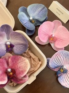 Large Size Pearl Hair Clip Butterfly Orchid Hair Accessories Travel Photography Side Bangs Duckbill Clip Womens Hair Decorations