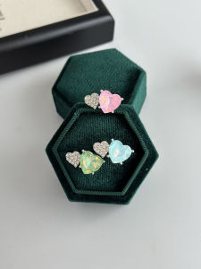 Princess Style Childrens Ring Double Heart Waterproof Crystal Finger Ring Little Girl Jewelry Birthday Gift Toy for Girls