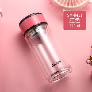Portable Double Layer Glass Tea Cup Cute Heat Resistant Mini Simple Fashion Flower Tea Cup Creative Bubble Tea Water Cup for Women