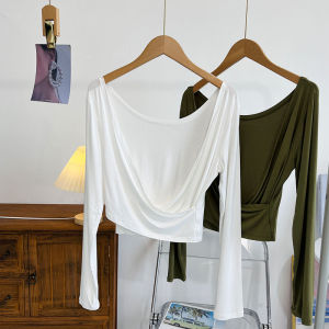 Back Cross Backless Modal T-shirt Womens Summer Short Slim Long Sleeve Top Fitness Yoga Dancing Dress Tops