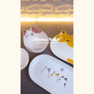 HOMU NEKO Piring Makan Keramik Motif Kucing Lucu Cute Ceramic Cat Drawing Bowl Plate