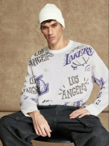 Jack Jones | NBA Lakers Collaboration Loose Fit Printed Knit Sweater